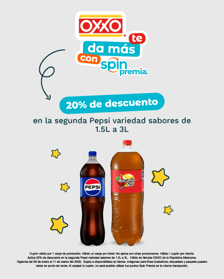 Cupon VOU259_20% de descuento en la segunda Pepsi variedad sabores de 1,5L a 3L