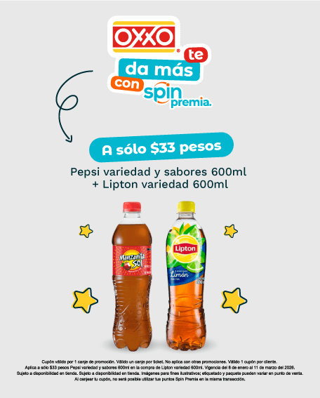 Cupon A sólo $33 pesos Pepsi variedad y sabores 600ml + Lipton variedad 600ml