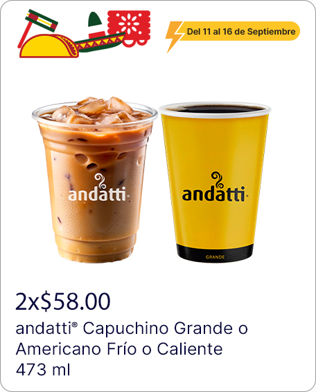 2mix and match variedades de andatti americano o capuchino grande 473ml frío o caliente  CONSIENTE A TU HAMBRE ON THE GO