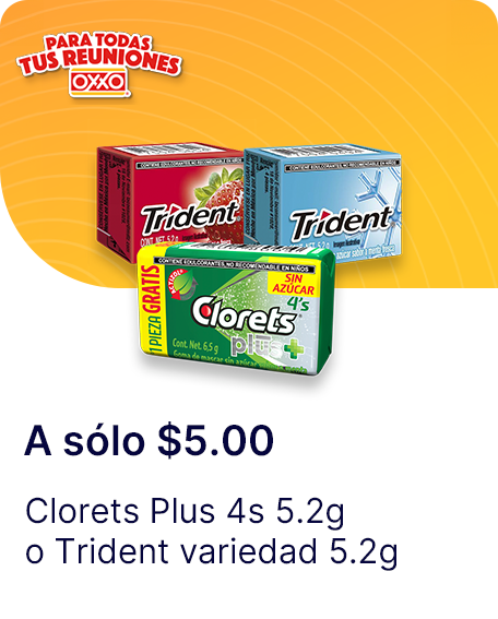 Clorets Plus 4s 5.2 g o Trident variedad 5.2g