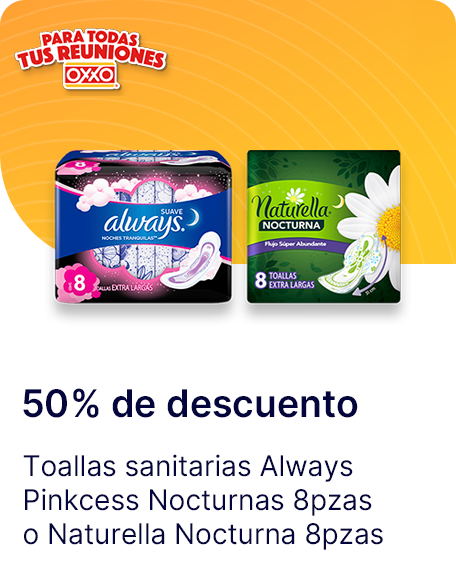 Toallas sanitarias Always Pinkcess Nocturnas 8pzas o Naturella Nocturna 8pzas