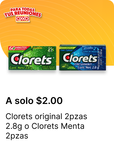 Clorets original 2pzas 2.8g o Clorets Menta 2pzas