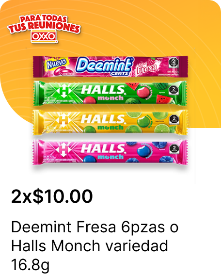 Deemint Fresa 6pzas o Halls Monch variedad 16.8g