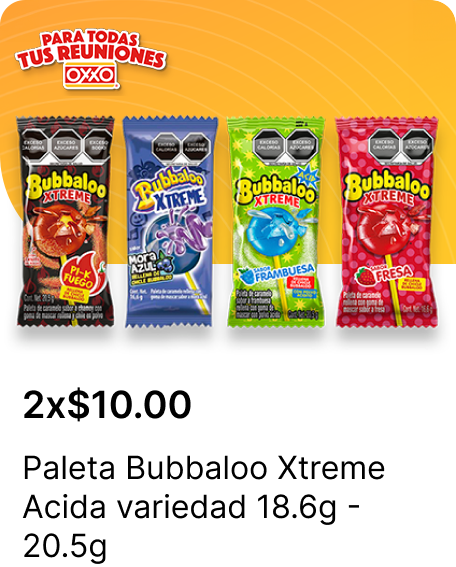 Paleta Bubbaloo Xtreme Acida variedad 18.6g  20.5g 
