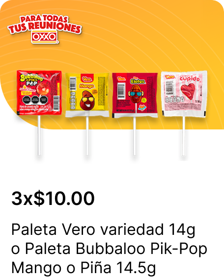 Paleta Vero variedad 14g o Paleta Bubbaloo PikPop Mango o Pina 14.5g