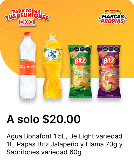 Agua natural Bonafont 1.5 lt botella | Agua Saborizada Be Light Mango 1Lt | BE LIGHT AGUA SABOR LIMON BOT PLAST 1L | Be Light Jamaica 1lt | Be Light Manzana 1 Lts Pet 6 | Be Light Toronja 1 Lt | Papa Sabor Flama Bitz 70 gr. | Papa Sabor Jalapeno Bitz 70 gr. | SABRITONES REJITAS 60GR | SABRITONES RODACA 60GR