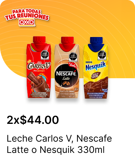Leche Carlos V o Nescafe Latte o Nesquik 330ml