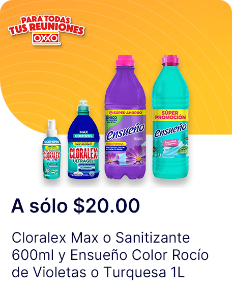 Cloralex Max o Sanitizante 600ml y Ensueno Color Rocio de Violetas o Turquesa 1L