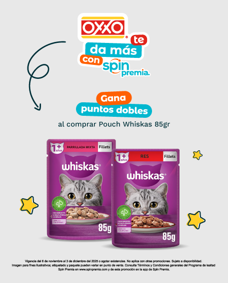 Gana puntos dobles al comprar pouch whiskas
