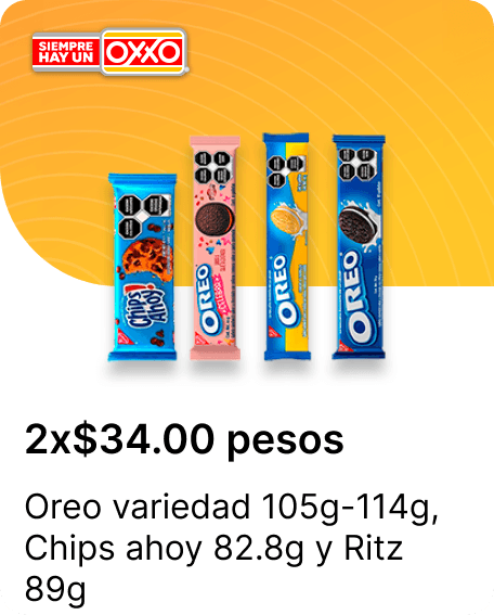 Oreo variedad 105g 114g Chips ahoy 82 8g y Ritz 89g