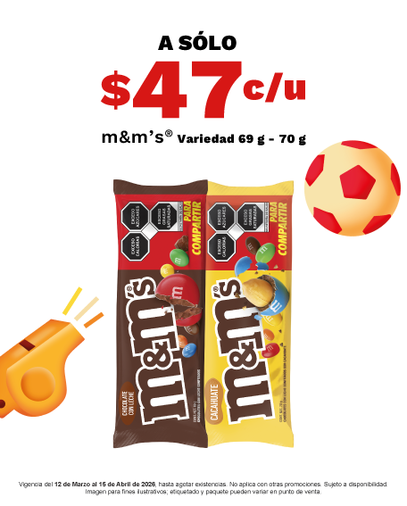 A sólo $47.00 pesos c/u M&M´s