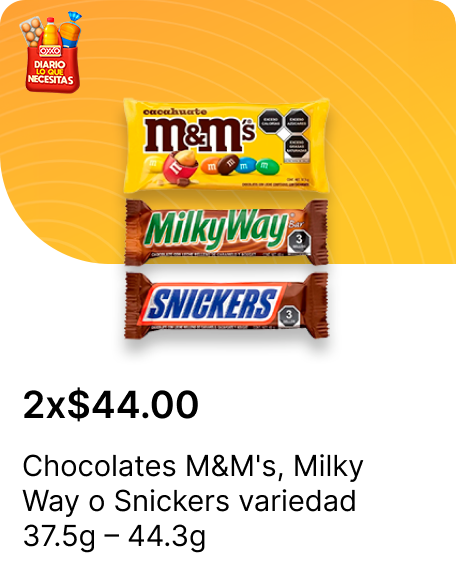 Chocolates M&Ms o Milky Way o Snickers variedad 37.5g – 44.3g