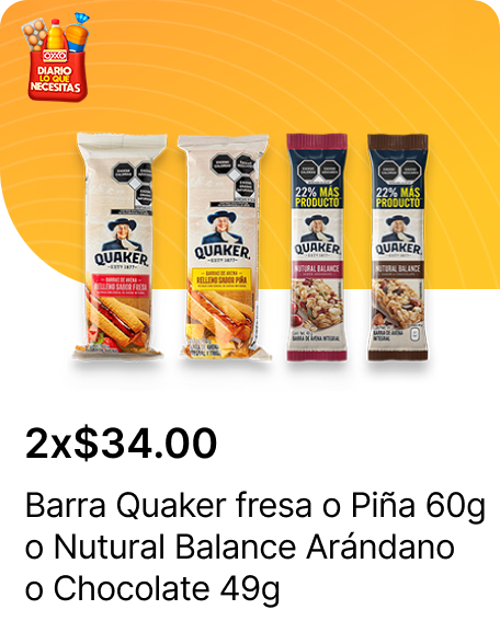 Barra Quaker fresa o Pina 60g o Nutural Balance Arandano o Chocolate 49g