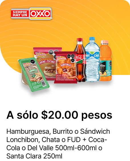 Hamburguesa Burrito o Sandwich Lonchibon Chata o FUD Coca Cola o Del Valle 500ml 600ml o Santa Clara 250ml