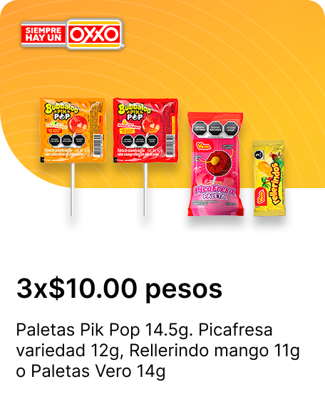 Picafresa variedad 12g Rellerindo mango 11g Paletas Vero 14g o Paletas Pik Pop 14 5g