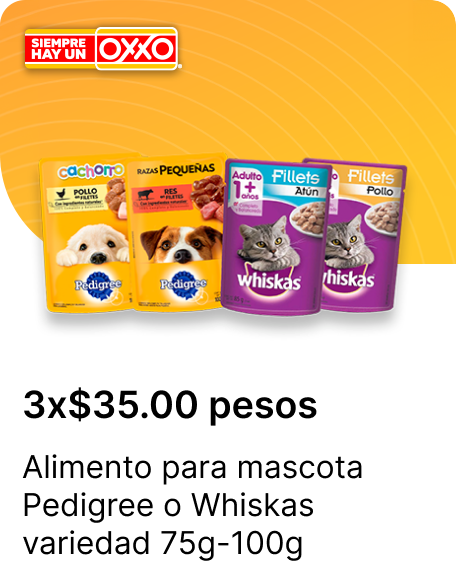 Alimento para mascota Pedigree o Whiskas variedad 75g 100g