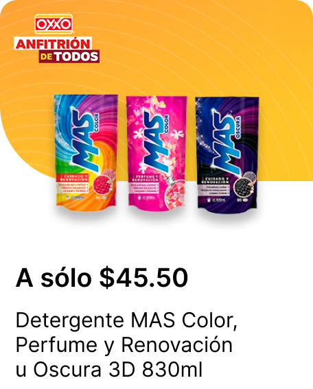 Detergente MAS Color o Perfume y Renovacion u Oscura 3D 830ml