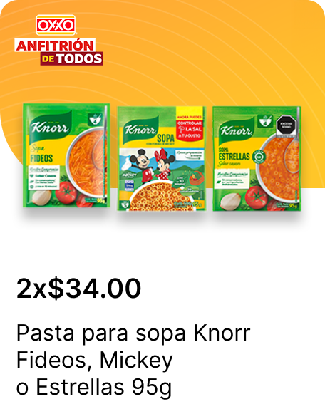 Pasta para sopa Knorr Fideos o Mickey o Estrellas 95g