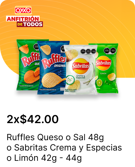 Ruffles Queso o Sal 48g o Sabritas Crema y Especias o Limon 42g  44g