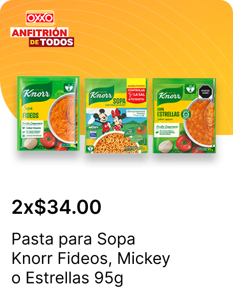 Pasta para Sopa Knorr Fideos o Mickey o Estrellas 95g
