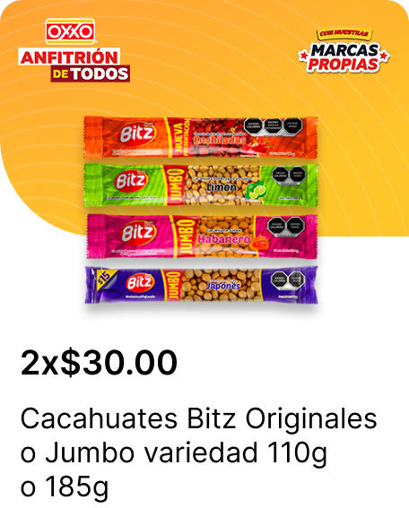 Cacahuates Bitz Originales o Jumbo variedad 110g o 185g
