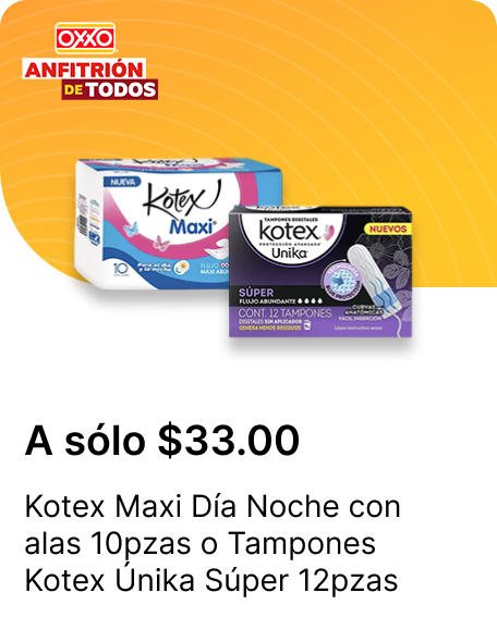 Kotex Maxi Dia Noche con alas 10pzas o Tampones Kotex Unika Super 12pzas