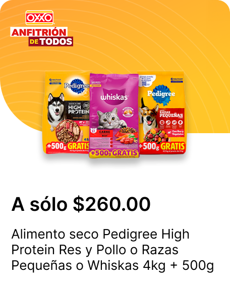Alimento seco Pedigree High Protein Res y Pollo o Razas Pequenas o Whiskas  4kg  500g