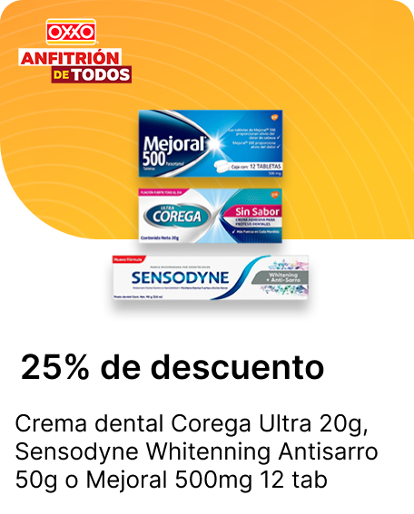Crema dental Corega Ultra 20g o Sensodyne Whitenning Antisarro 50g o Mejoral 500mg 12 tab