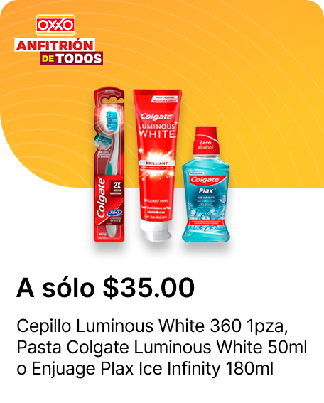 Cepillo Luminous White 360 1pza o Pasta Colgate Luminous White 50ml o Enjuage Plax Ice Infinity 180ml