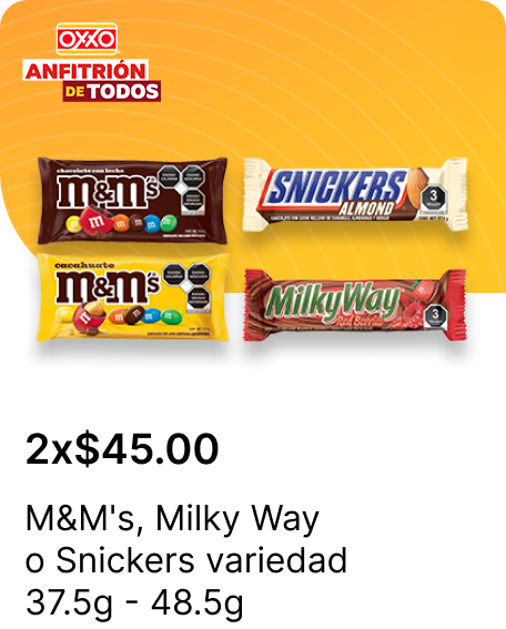 M&Ms o Milky Way o Snickers variedad 37.5g  a 48.5g 