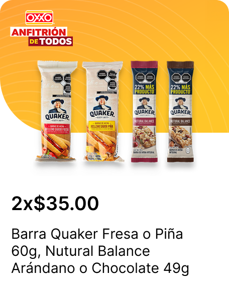 Barra Quaker Fresa o Pina 60g o Nutural Balance Arandano o Chocolate 49g