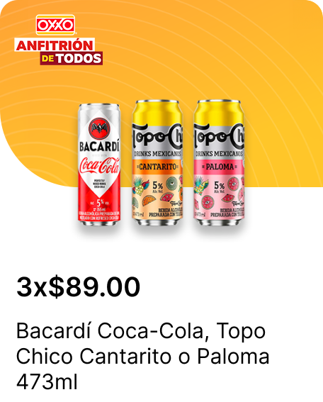 Bacardi CocaCola o Topo Chico Cantarito o Paloma 473ml