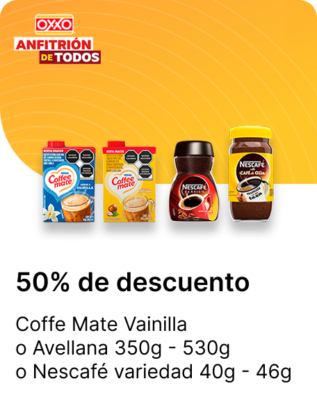 Coffe Mate Vainilla o Avellana 350g  530g o Nescafe variedad 40g  46g