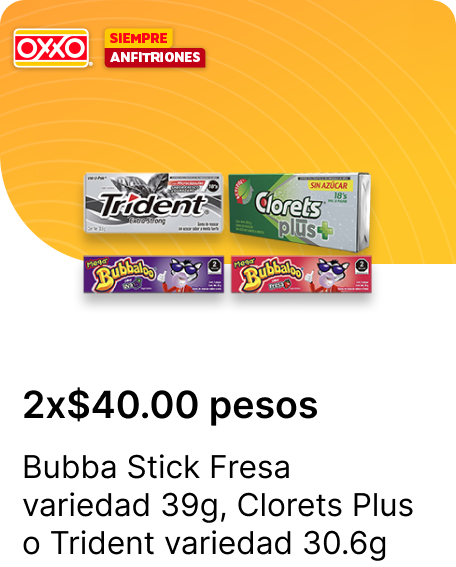 Bubba Stick Fresa variedad 39g o Clorets Plus o Trident variedad 30.6g