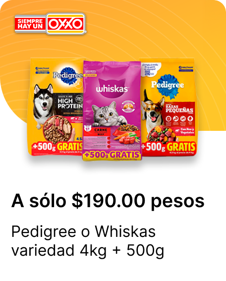 Pedigree o Whiskas variedad 4kg  500g